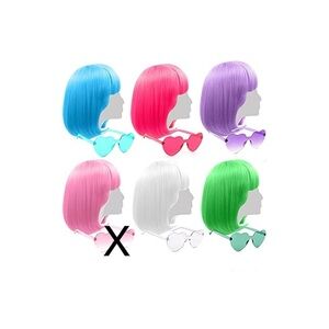 Short Bob Wigs with Bangs, Cosplay with Heart Sunglasses for Halloween /party